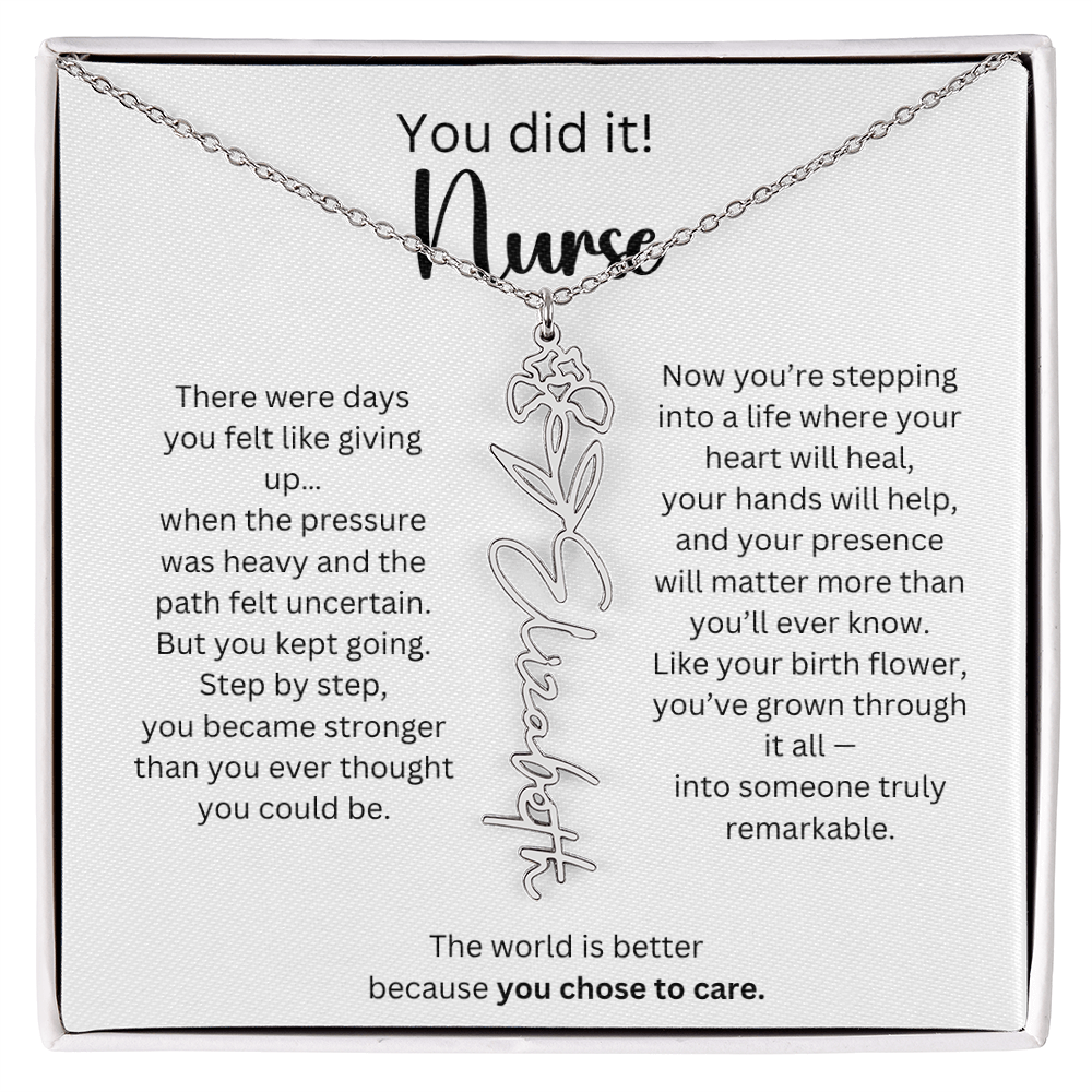 Meaningful Nurse Graduation Gift - Birth Flower Name Necklace