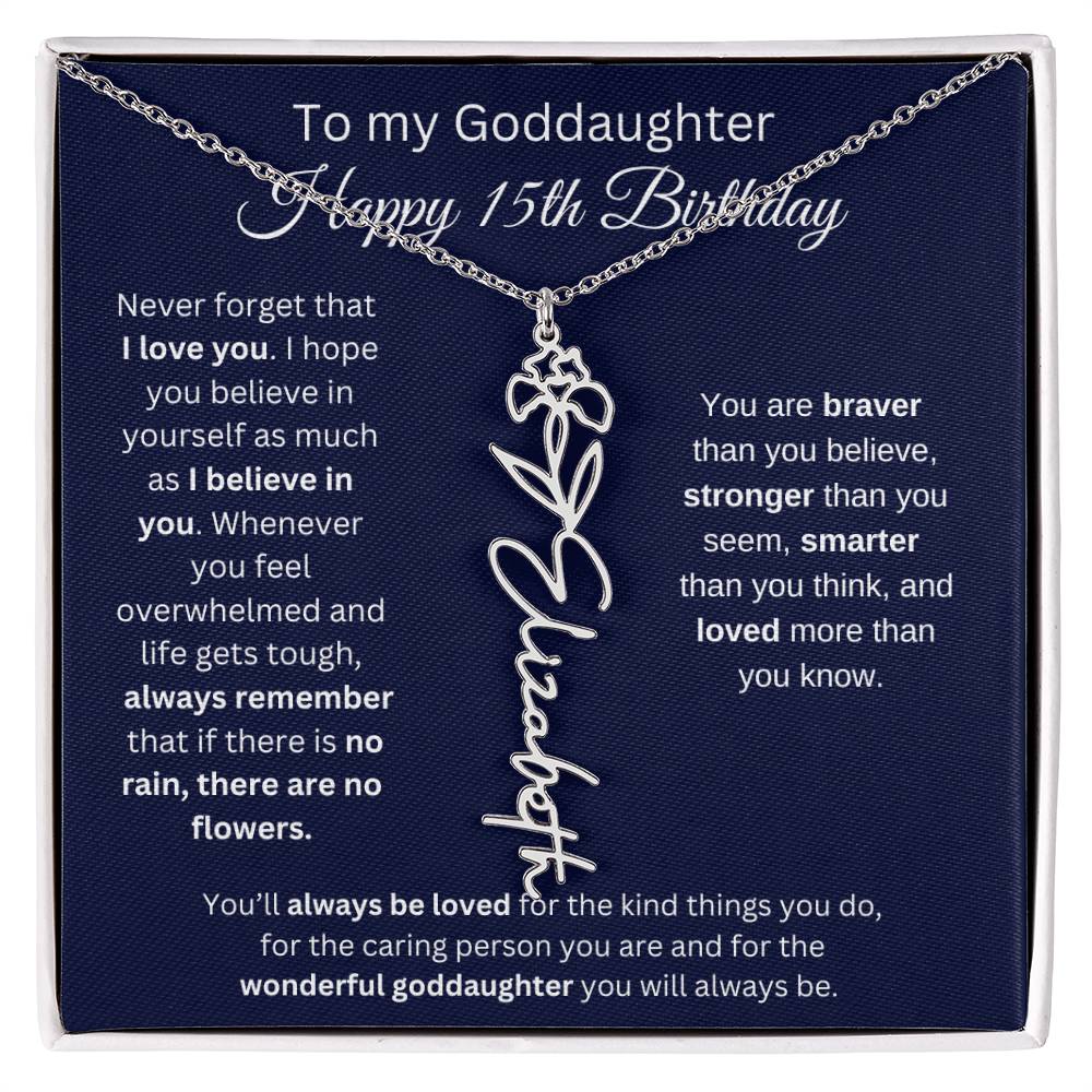 To My Goddaughter - Happy 15th Birthday - Flower Name Necklace