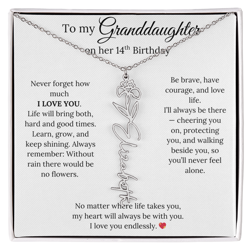 14th Birthday Gift For Granddaughter - Personalized Flower Name Necklace