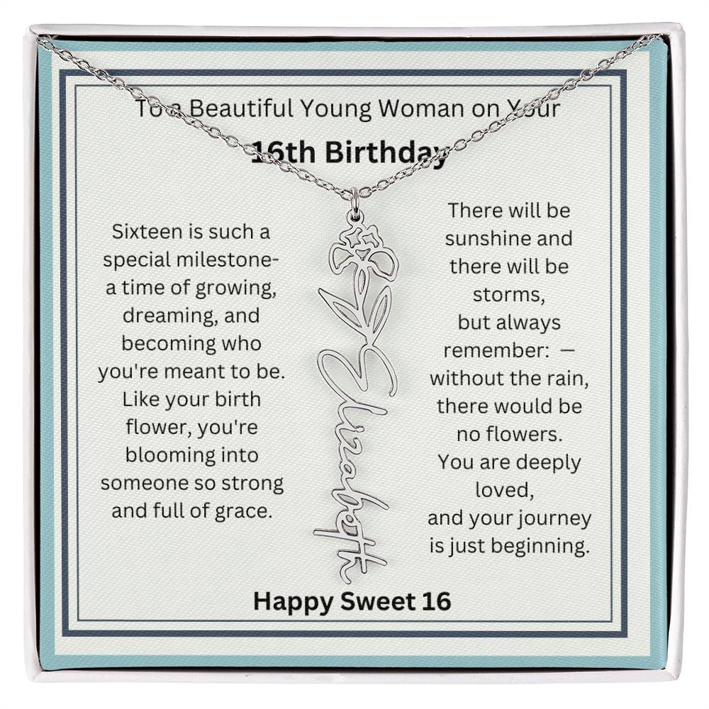 Sweet 16 Birth Flower Name Necklace Gift 2