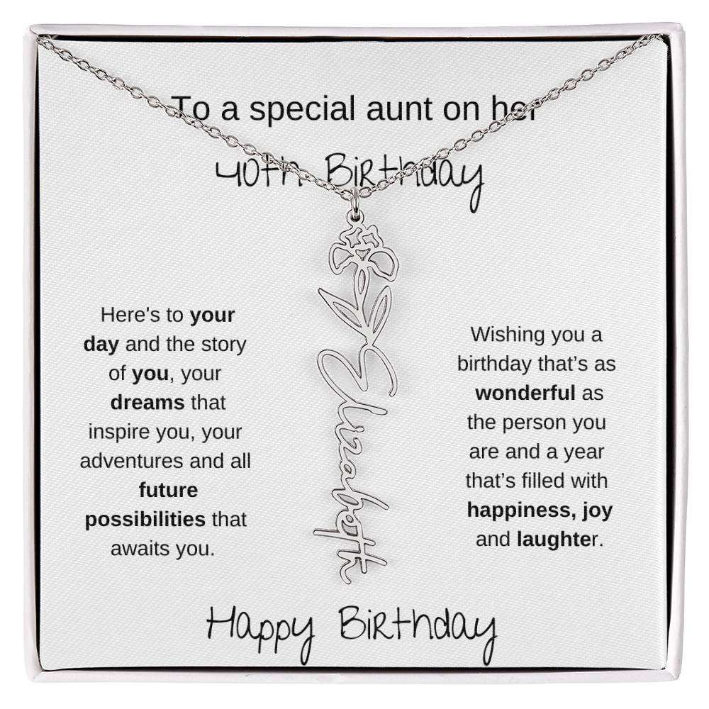 To A Special Aunt On Her 40th Birthday | Flower Name Necklace