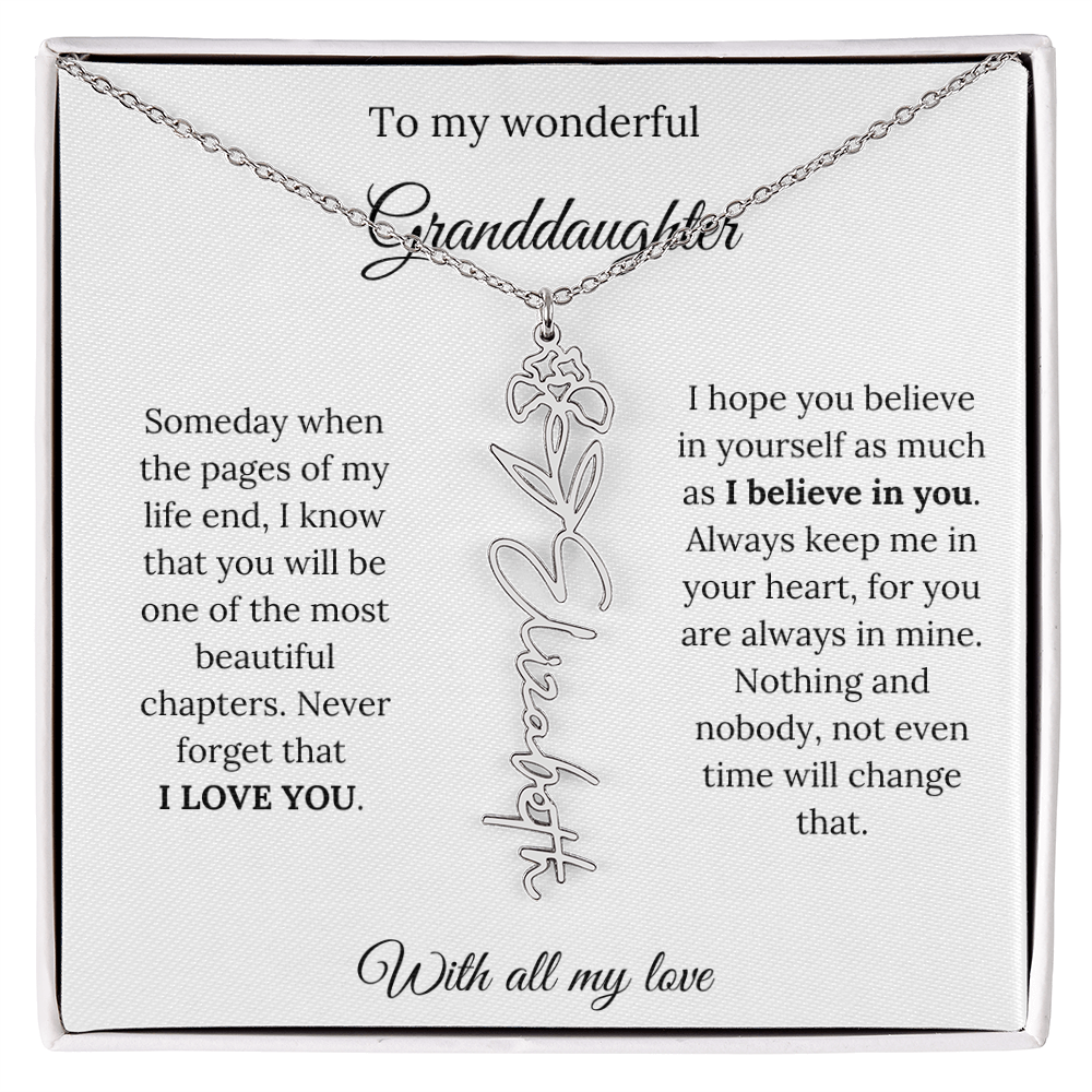 To My Granddaughter Necklace – Custom Floral Keepsake Jewelry Gift from Grandma & Grandpa