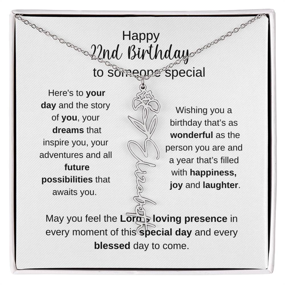 Happy 22nd Birthday To Someone Special - Flower Name Necklace