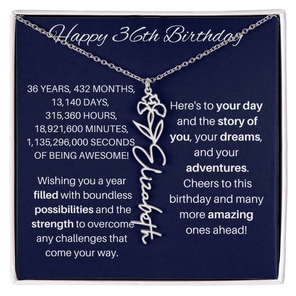 36th Birthday Birth Flower Necklace