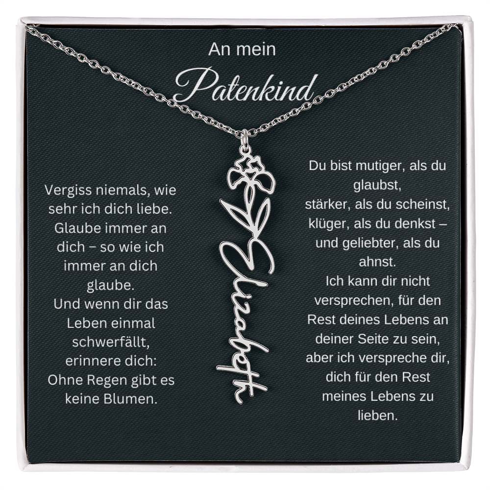 An mein Patenkind Geburtsblume Namenskette Silber Gold personalisierte Gravur