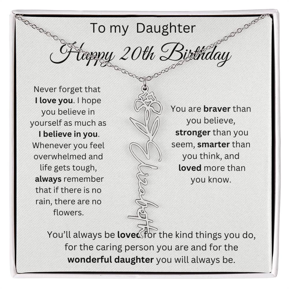 To My Daughter | Happy 20th Birthday | Flower Name Necklace