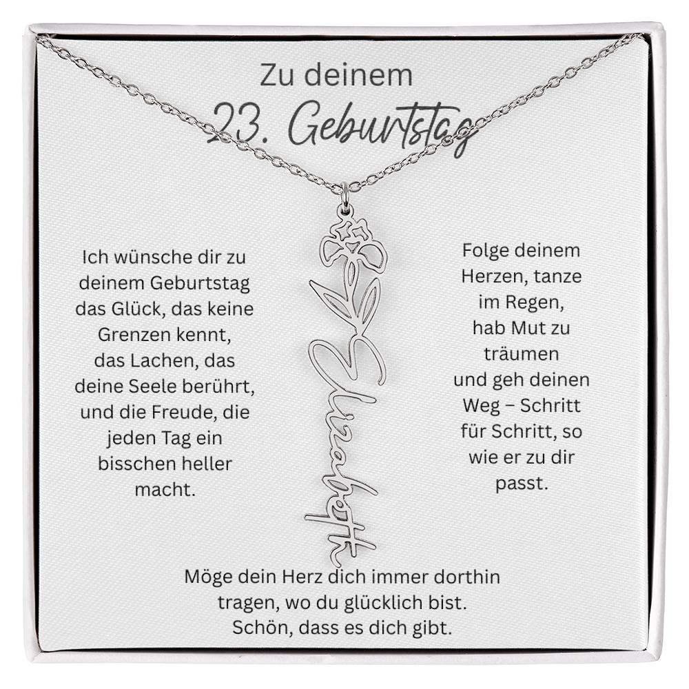 Geburtsblumen Namenskette zum 23 Geburtstag personalisiert Name Kette Gravur Geschenk