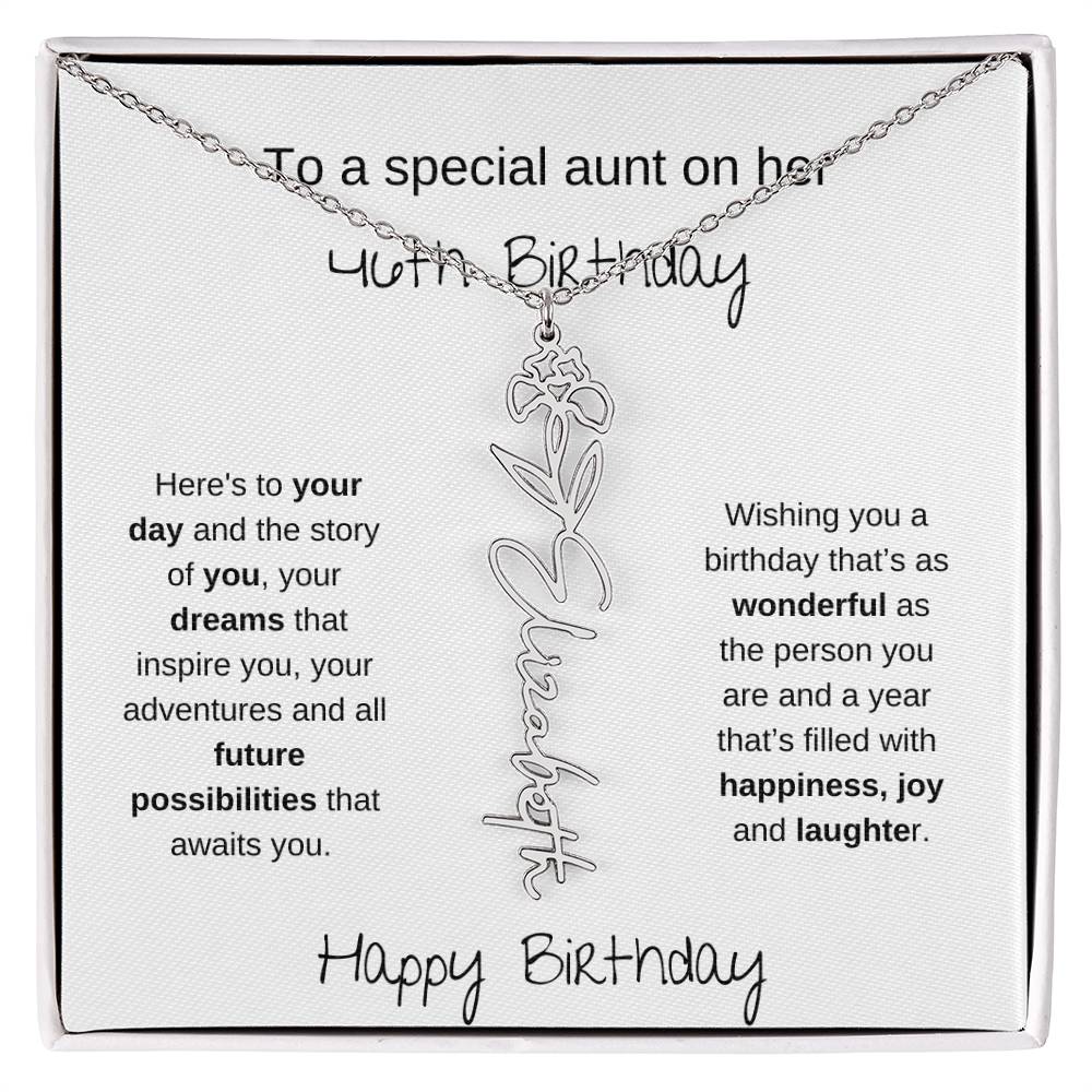 To A Special Aunt On Her 46th Birthday | Flower Name Necklace