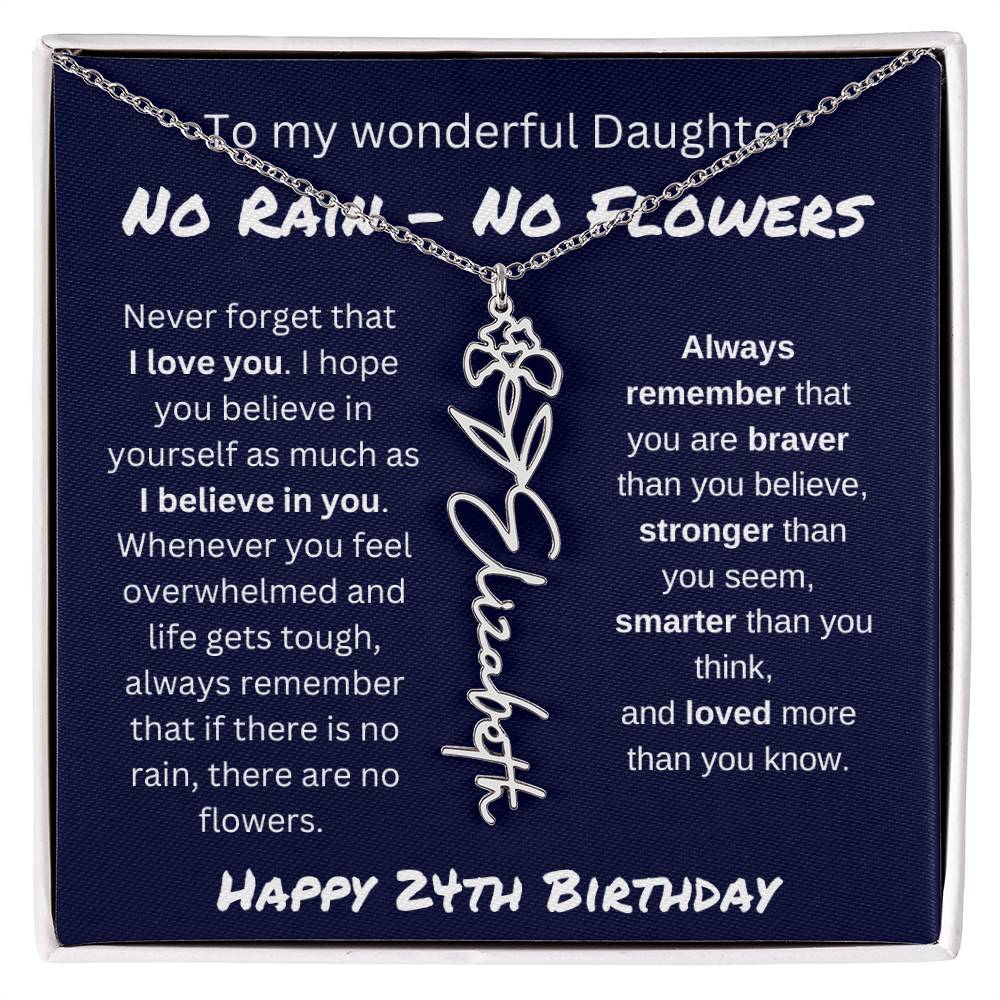 No Rain - No Flower | Happy 24th Birthday | Flower Name Necklace