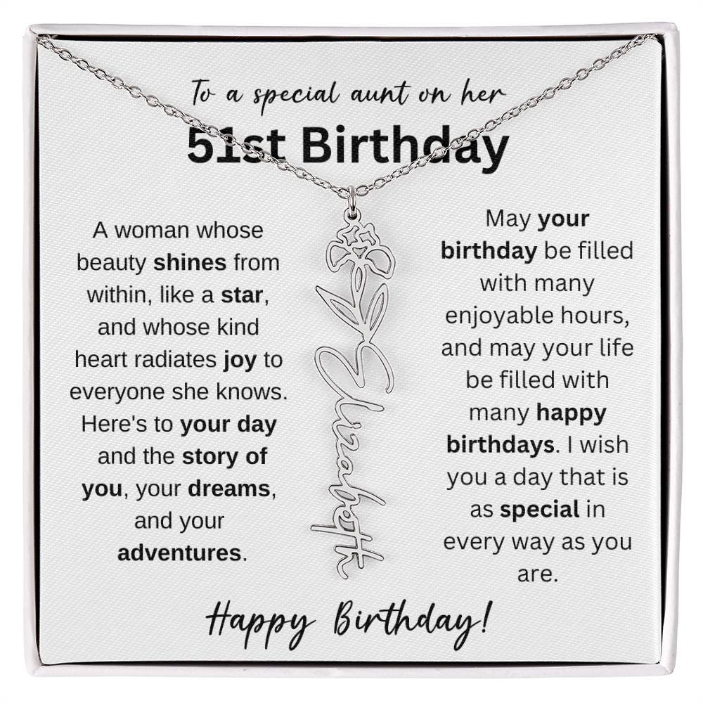 To A Special Aunt Happy 51st Birthday - Flower Name Necklace