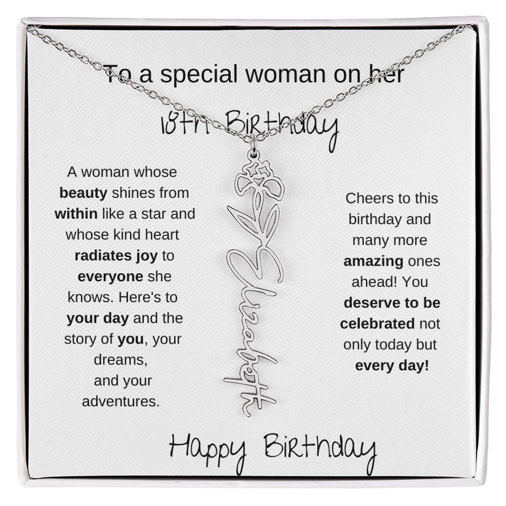 To A Special Women On Her 18th Birthday - Flower Name Necklace