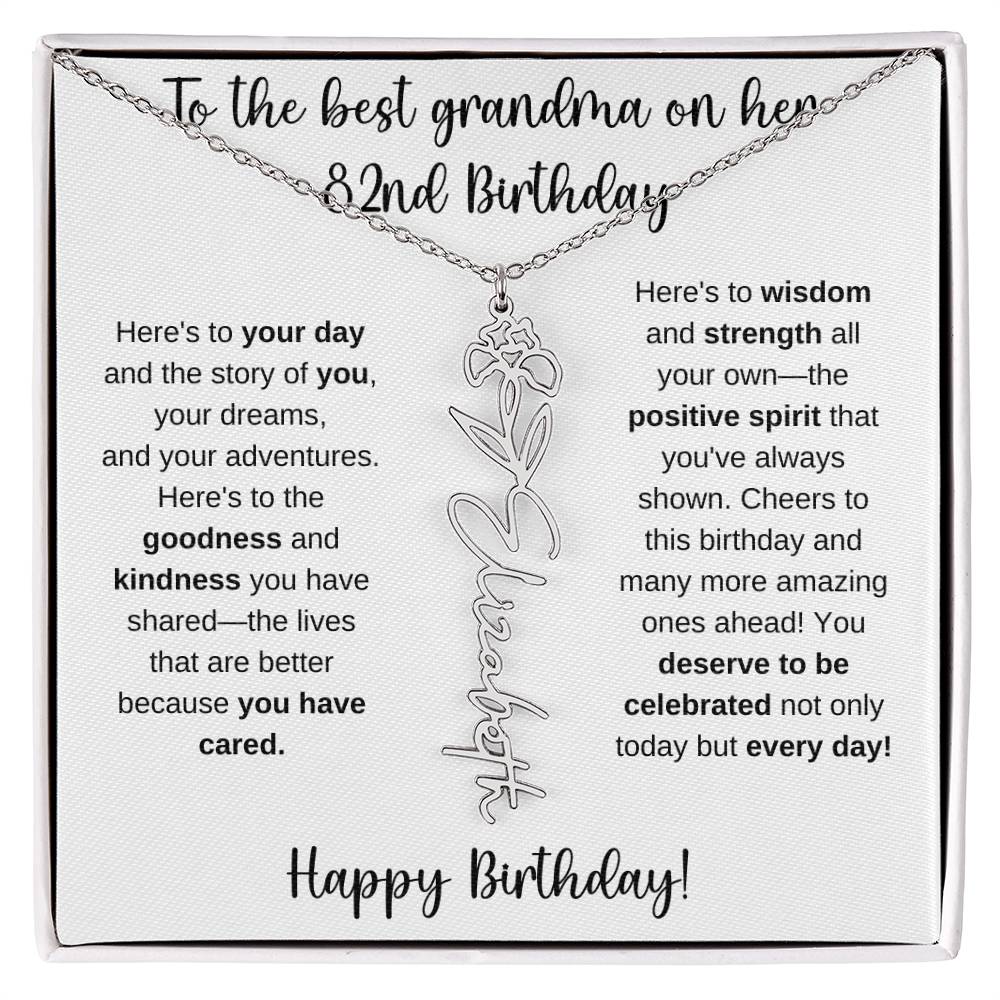 To The Best Grandma - Happy 82nd Birthday | Flower Name Necklace