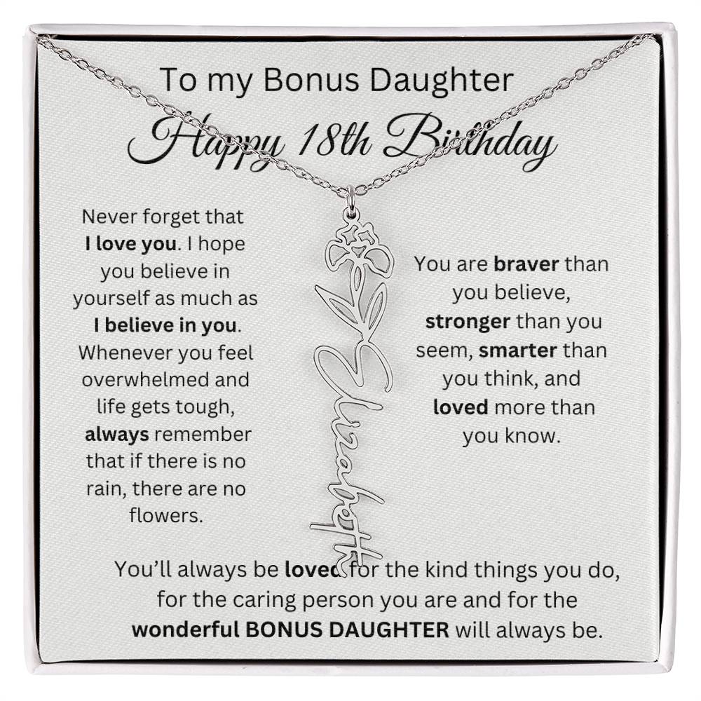 To My Bonus Daughter | Happy 18th Birthday | Flower Name Necklace