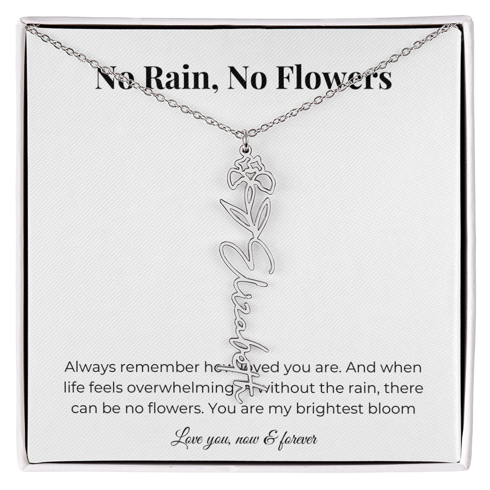 No Rain, No Flowers | You Are My Brightest Bloom | Flower Name Necklace