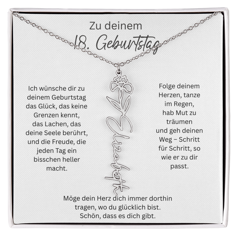 Geburtsblumen Namenskette zum 18 Geburtstag personalisiert Name Kette Gravur Geschenk
