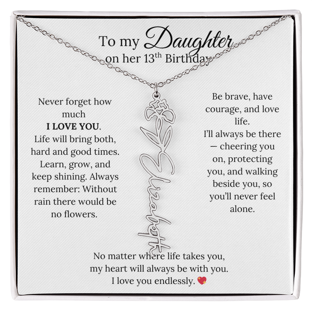 13th Birthday Gift from Mom - Personalized Flower Name Necklace