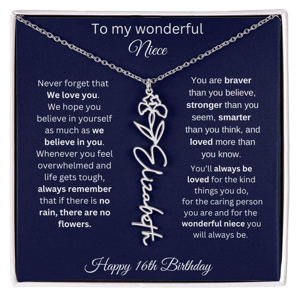 16th Birthday Gift For Niece - Personalized Birthmonth Flower Name Necklace