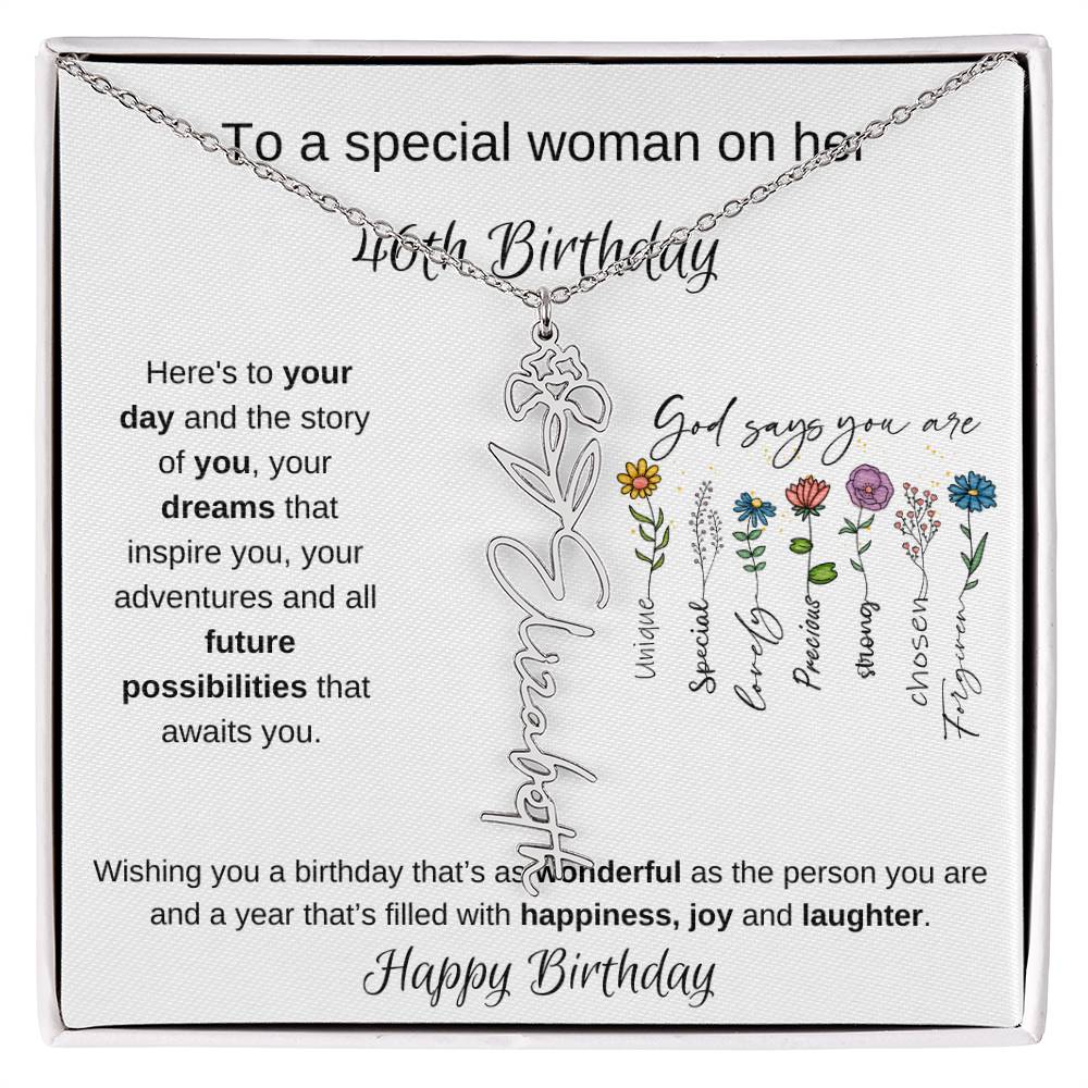 To A Special Woman On Her 46th Birthday - Flower Name Necklace