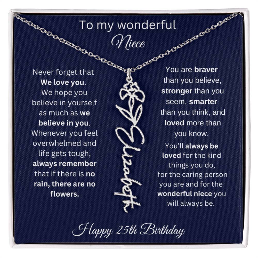 25th Birthday Gift For Niece - Personalized Birthmonth Flower Name Necklace