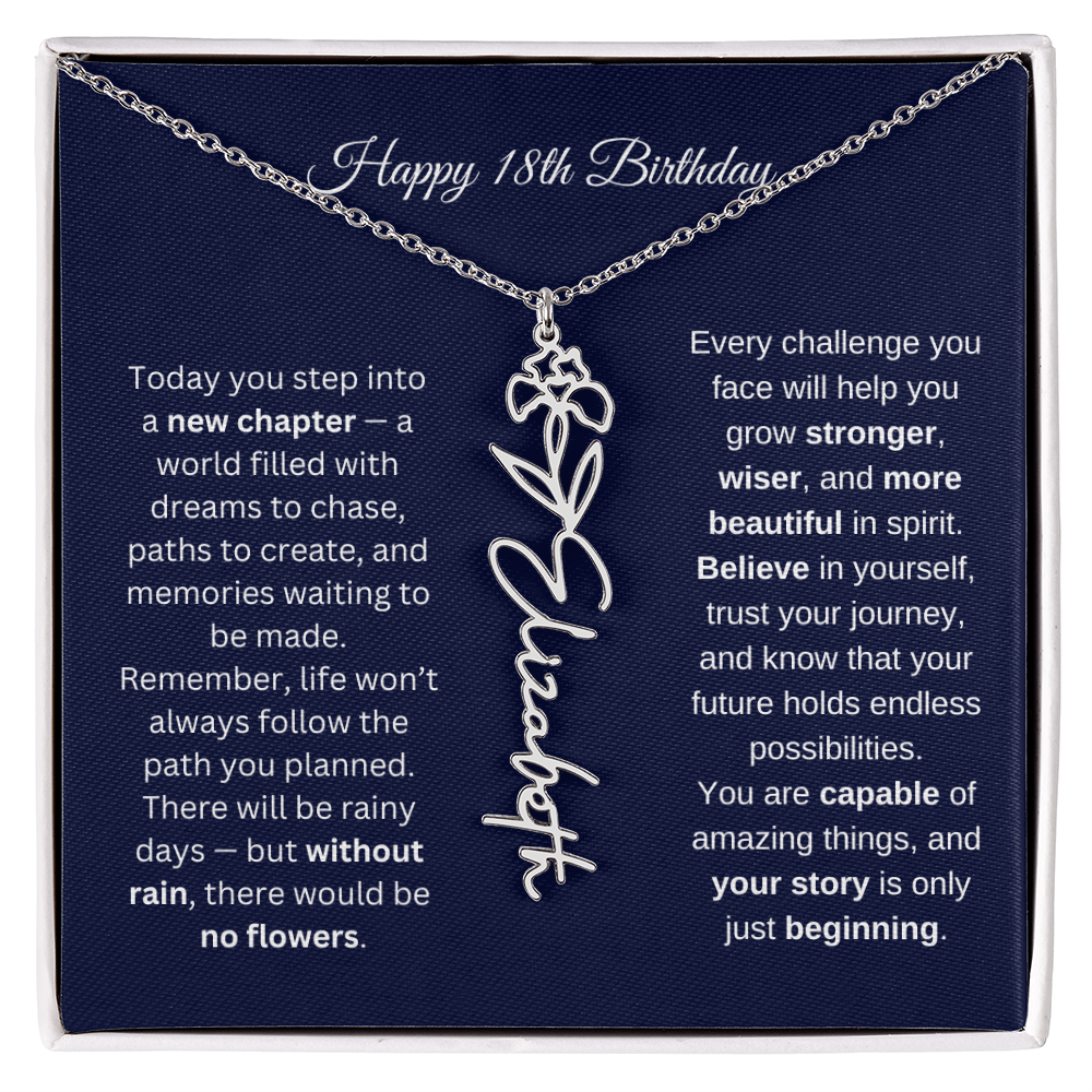 18th Birthday Birth Flower Name Necklace