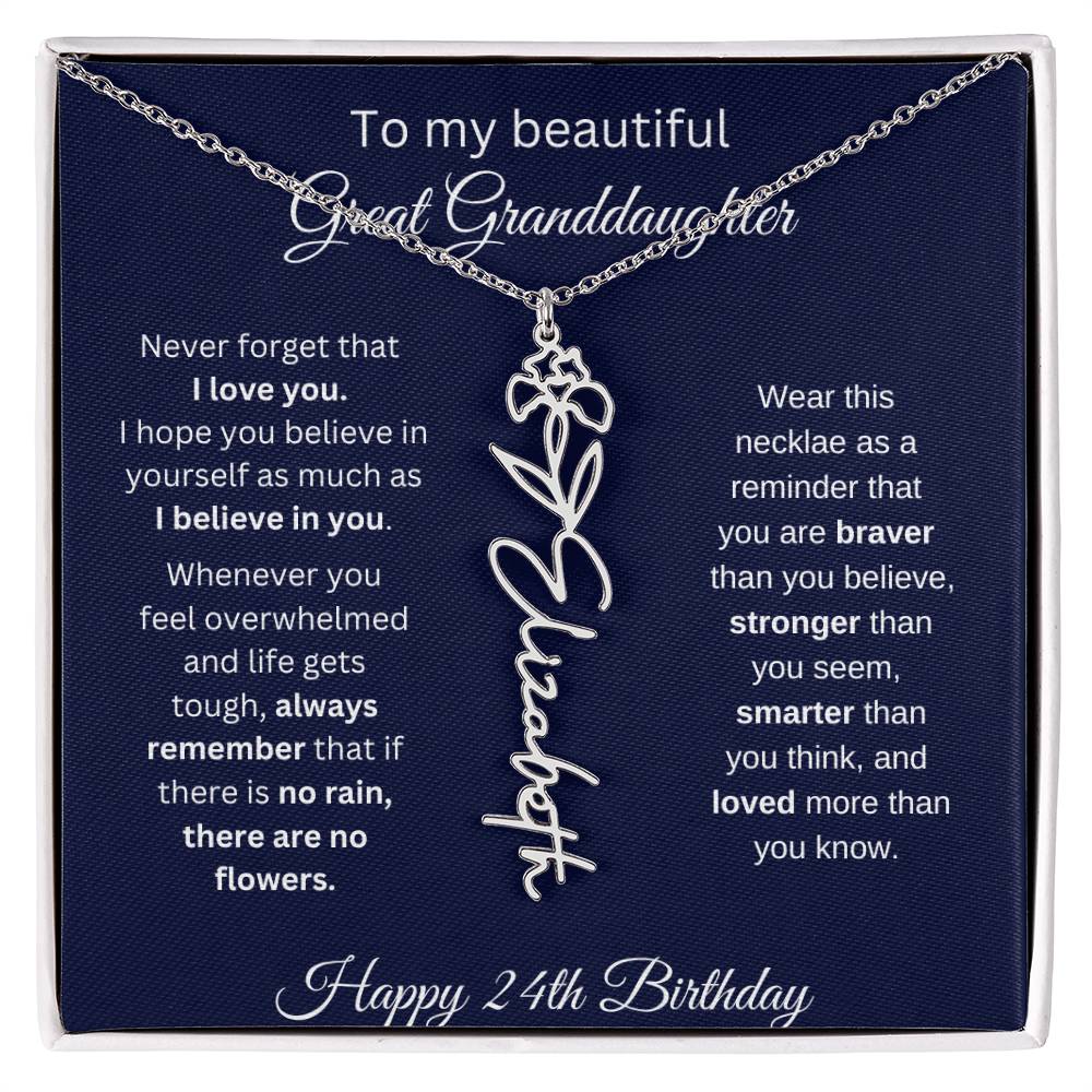Personalized 24th Birthday Gift Great Granddaughter | Flower Name Necklace