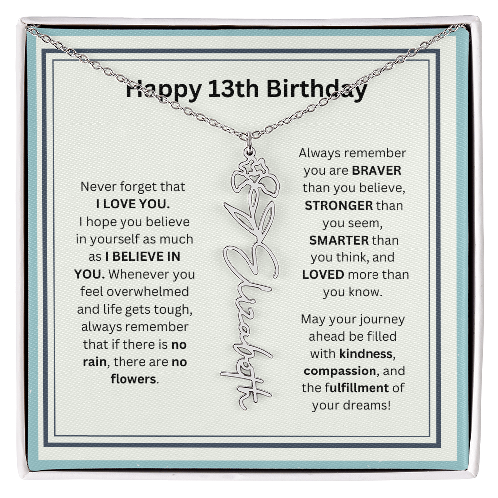 13th Personalized Birthday Gift - Flower Name Necklace