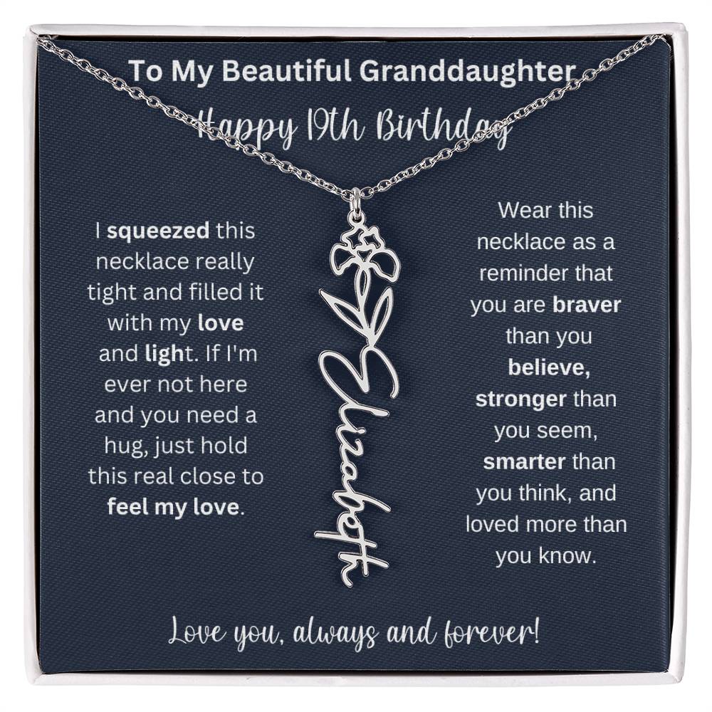 Flower Name Necklace 19th Birthday Necklace Gift To My Granddaughter