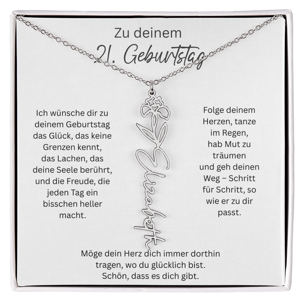 Geburtsblumen Namenskette zum 21 Geburtstag personalisiert Name Kette Gravur Geschenk
