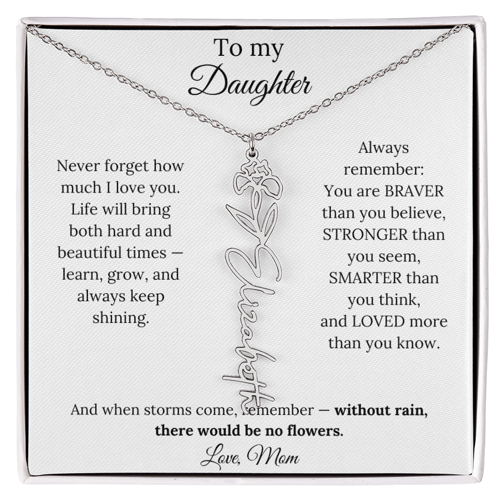 Personalized Jewelry Gift To My Daughter Birth Flower Name Necklace From Mom