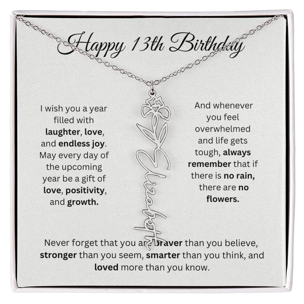 Happy 13th Birthday - Flower Name Necklace