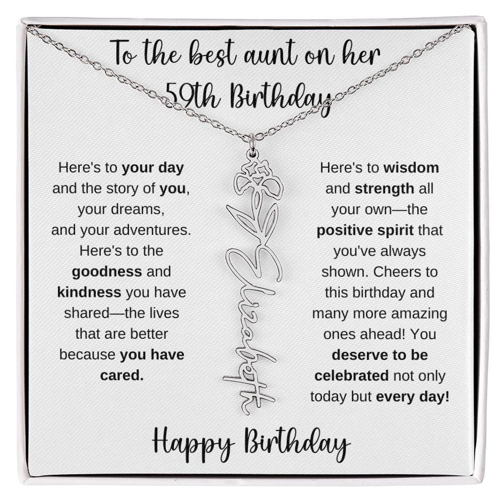 To The Best Aunt - Happy 59th Birthday | Flower Name Necklace