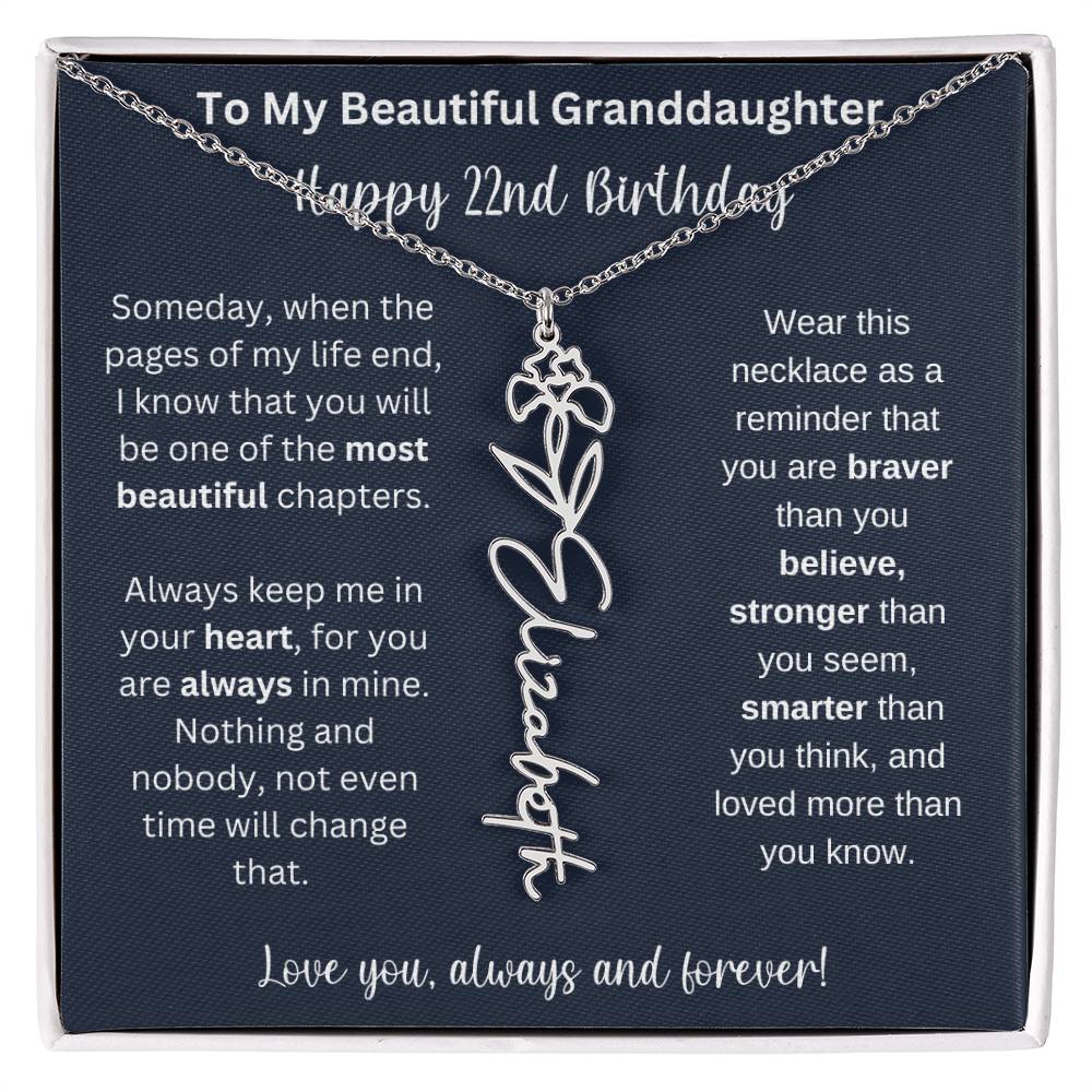 22nd Birthday Gift For Granddaughter | Personalized Birth Flower Name Necklace