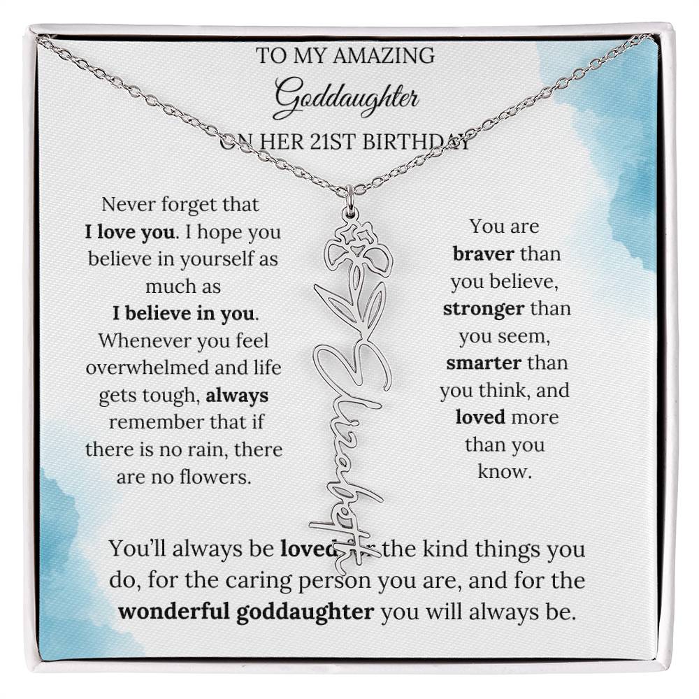 Birth Month Flower Name Necklace for My Goddaughter's 21st Birthday