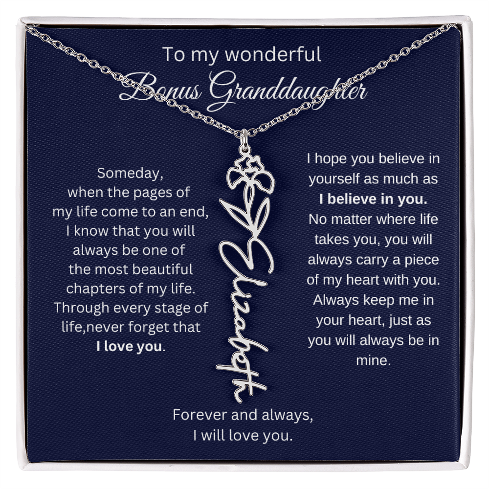 To My Bonus Granddaughter Jewelry Gift - Birth Flower Name Necklace