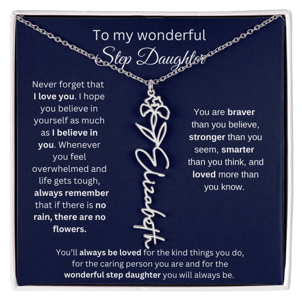 To My  Bonus Daughter Birthmonth Flower Necklace 4