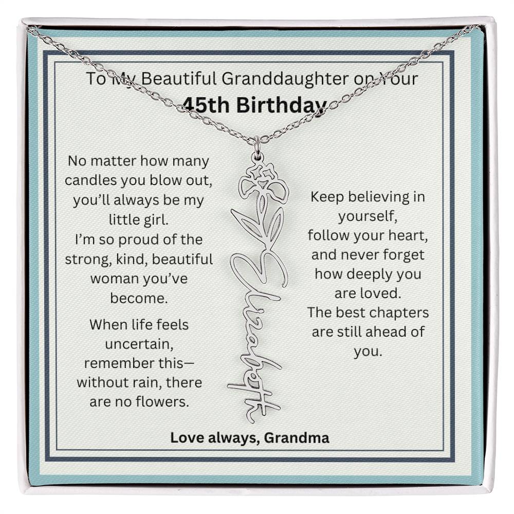 45th Birthday Gift for Granddaughter - Birth Flower Name Necklace