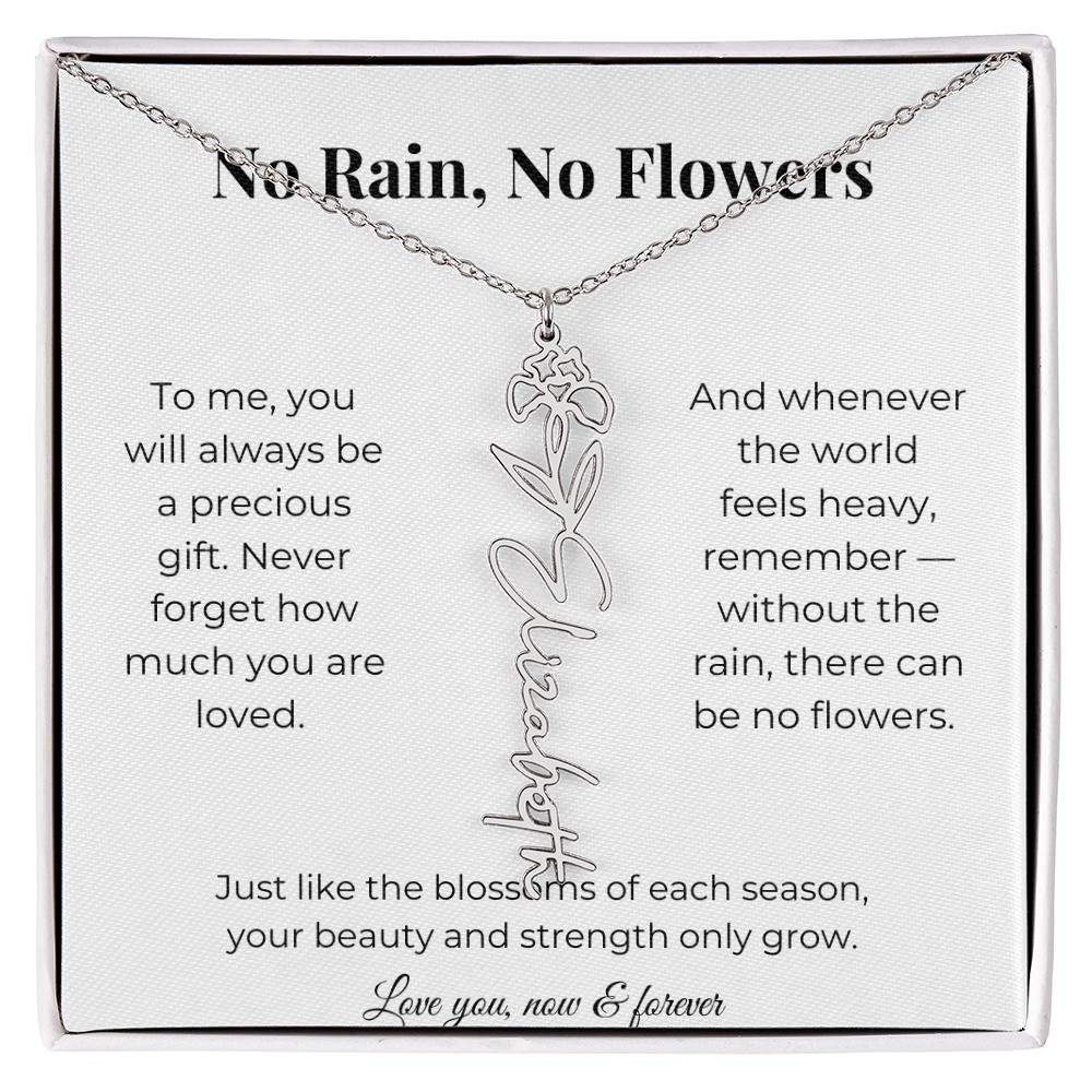 No Rain, No Flowers | You'll Always Be A Precious Gift | Flower Name Necklace