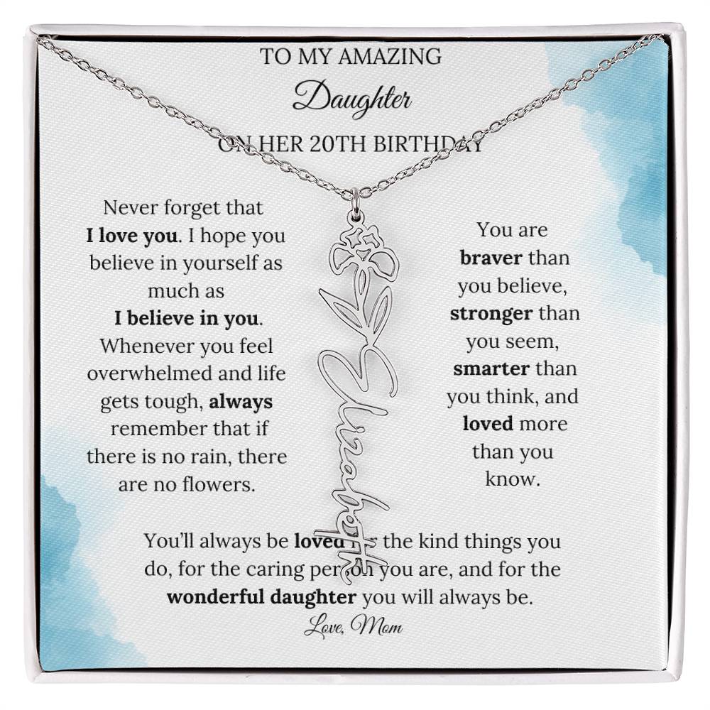 Birth Month Flower Name Necklace for My Daughter's 20th Birthday