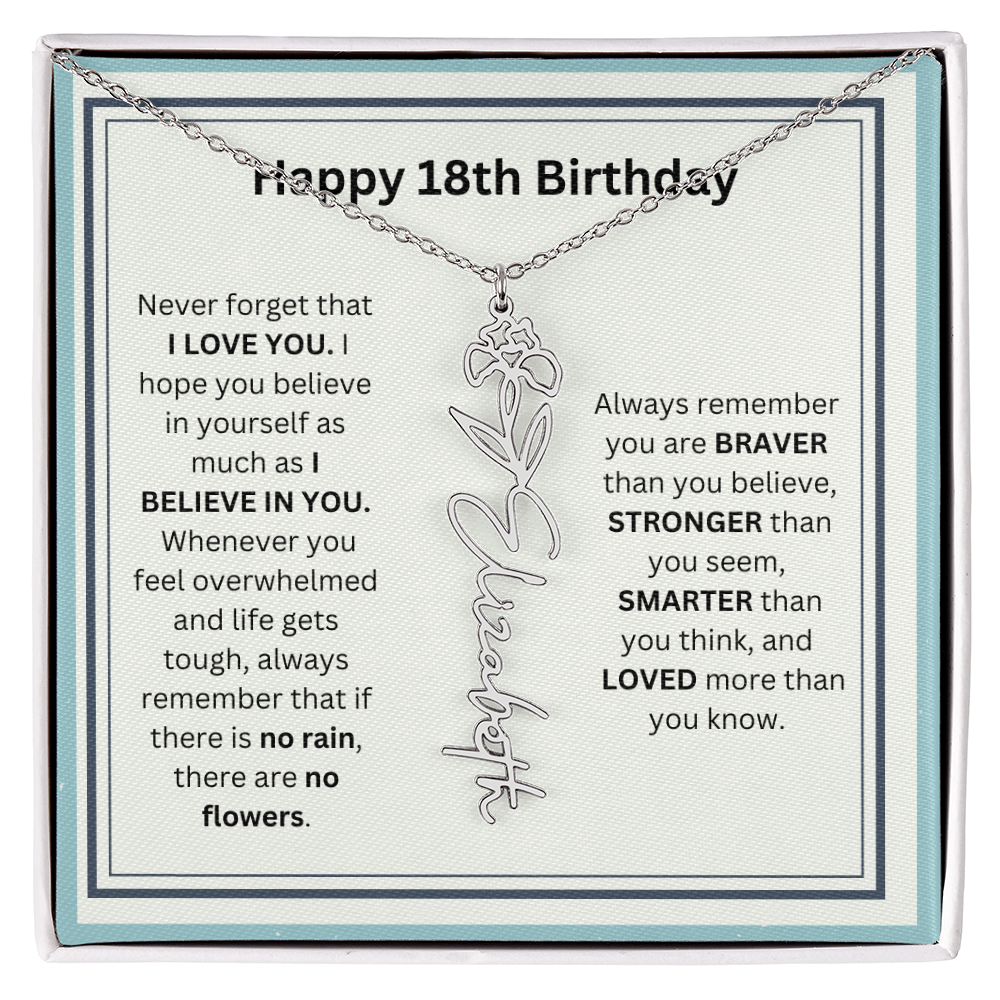 Personalized 18th Birthday Flower Name Necklace Gift