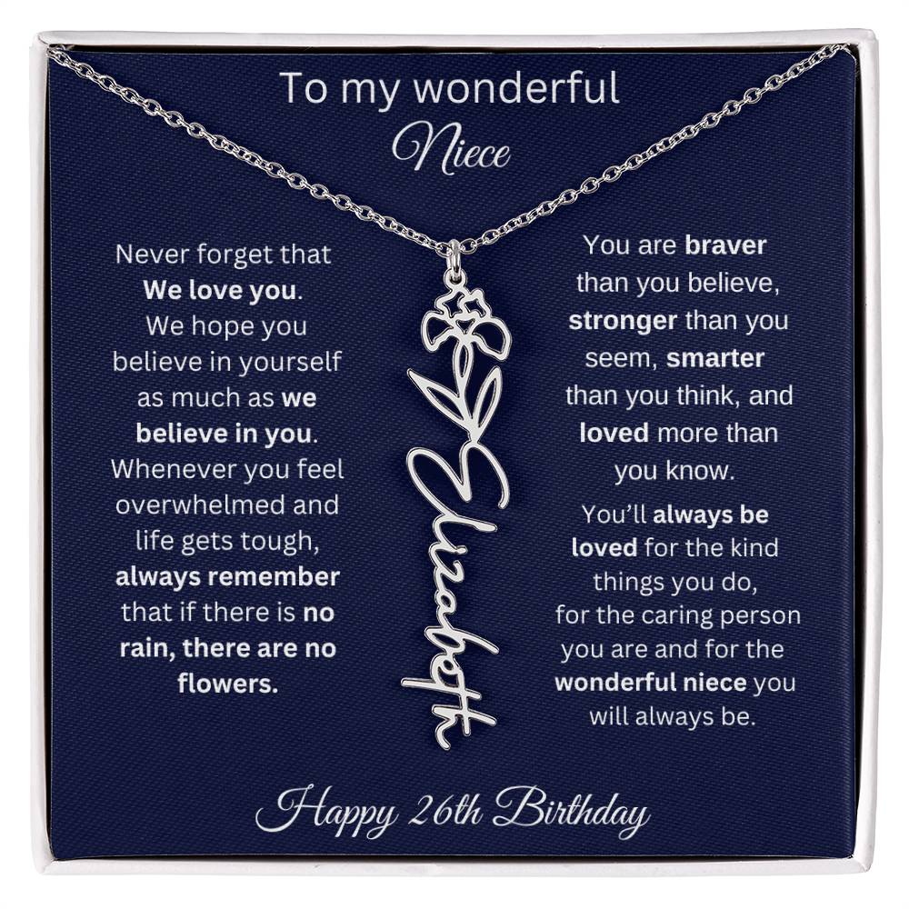 26th Birthday Gift For Niece - Personalized Birthmonth Flower Name Necklace