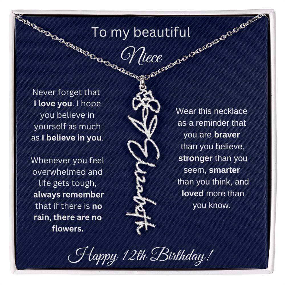 Niece 12th Birthday | Never Forget That I Love You | Birth Flower Name Necklace