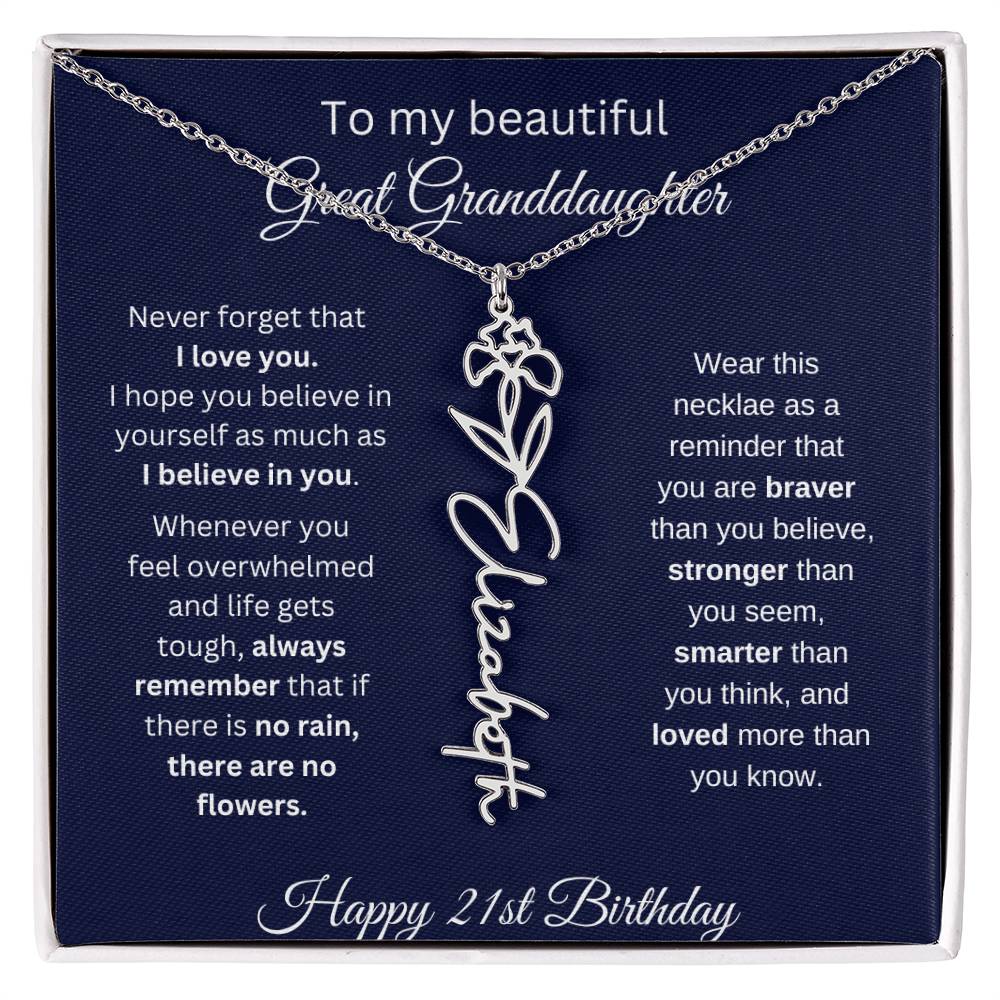 Personalized 21st Birthday Gift Great Granddaughter | Flower Name Necklace