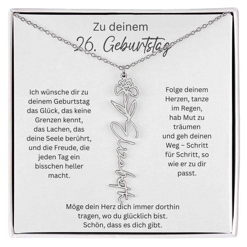 Geburtsblumen Namenskette zum 26 Geburtstag personalisiert Name Kette Gravur Geschenk
