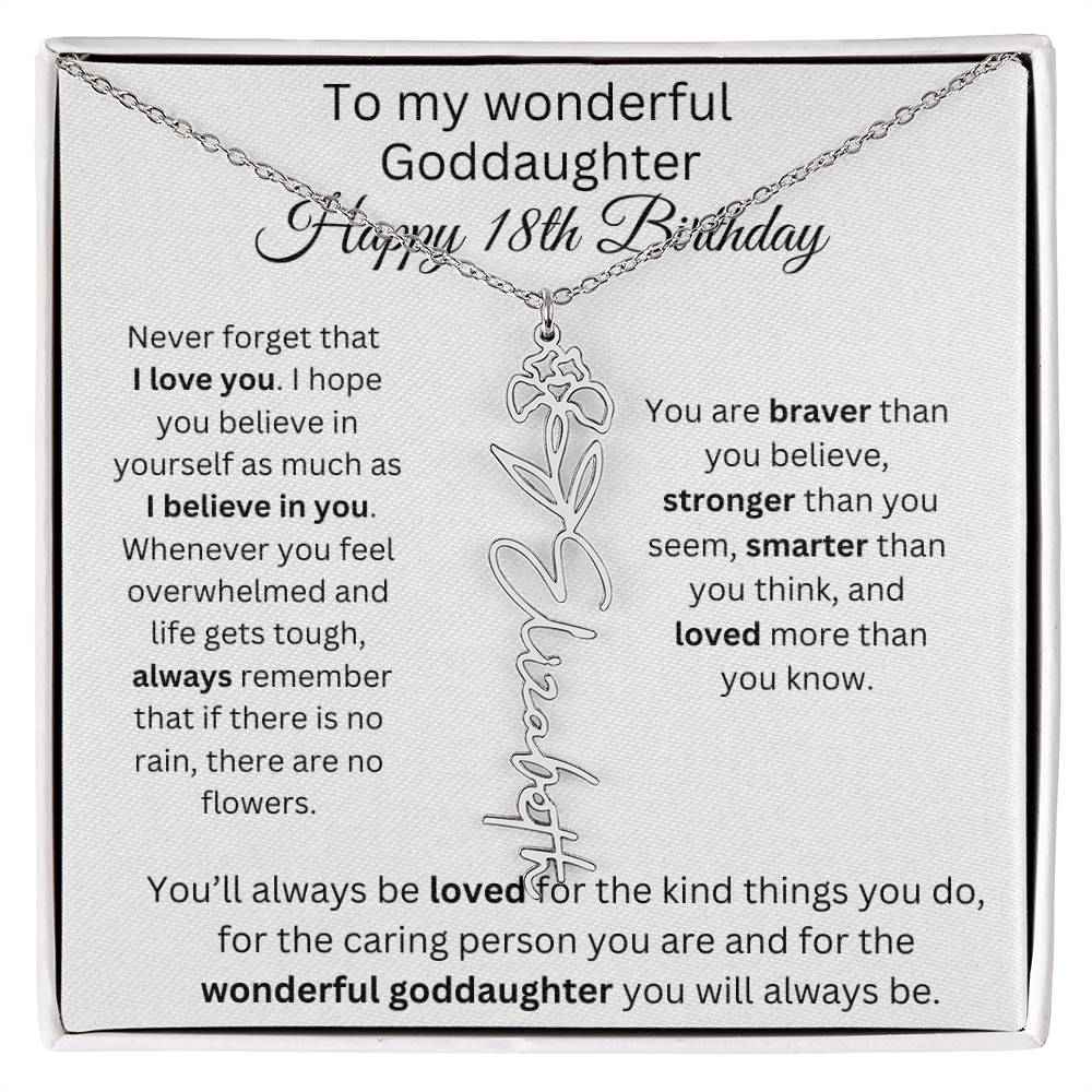 To My Wonderful Goddaughter - Happy 18th Birthday - Flower Name Necklace