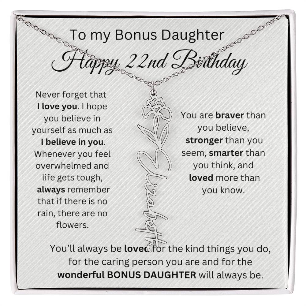 To My Bonus Daughter | Happy 22nd Birthday | Flower Name Necklace
