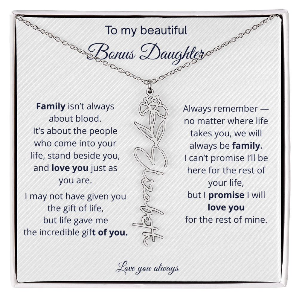 To My Beautiful Bonus Daughter | Love You Always | Birth Flower Name Necklace