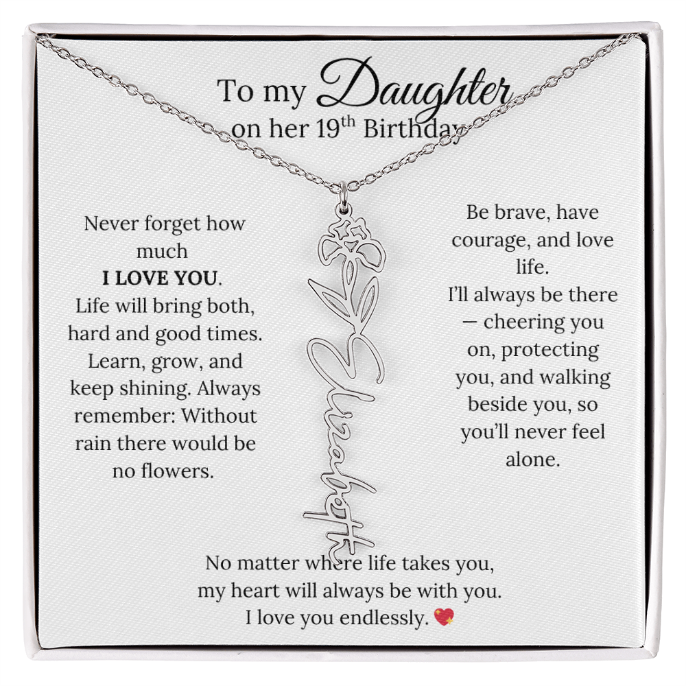 19th Birthday Gift from Mom - Personalized Flower Name Necklace