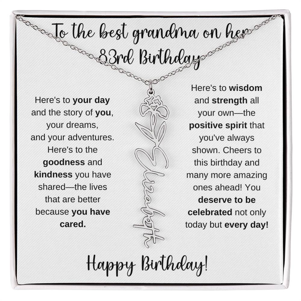To The Best Grandma - Happy 83rd Birthday | Flower Name Necklace