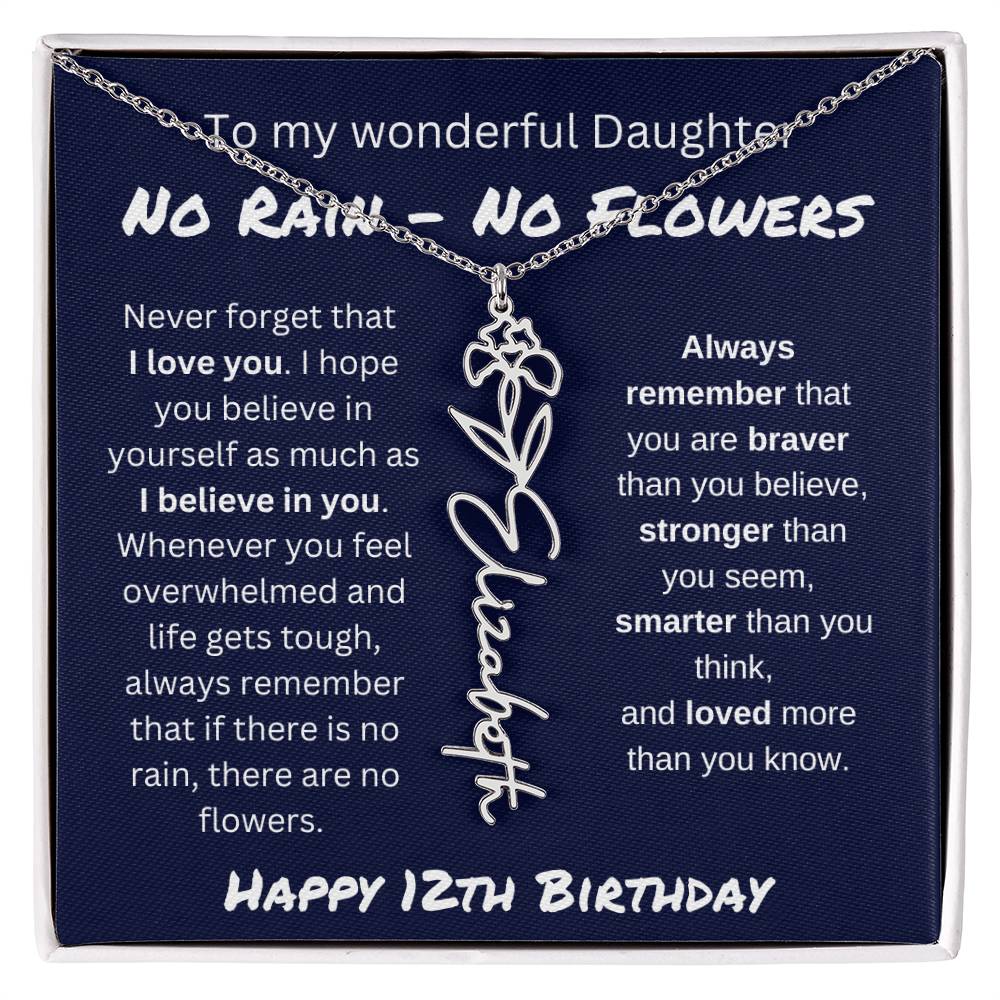 No Rain - No Flower | Happy 12th Birthday | Flower Name Necklace