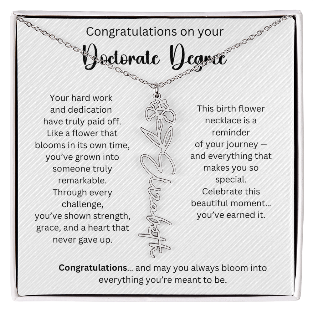 Personalized Doctorate Graduation Gift - Birth Flower Name Necklace